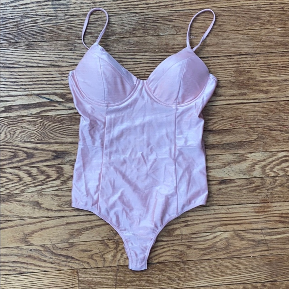 Pink satin bodysuit
